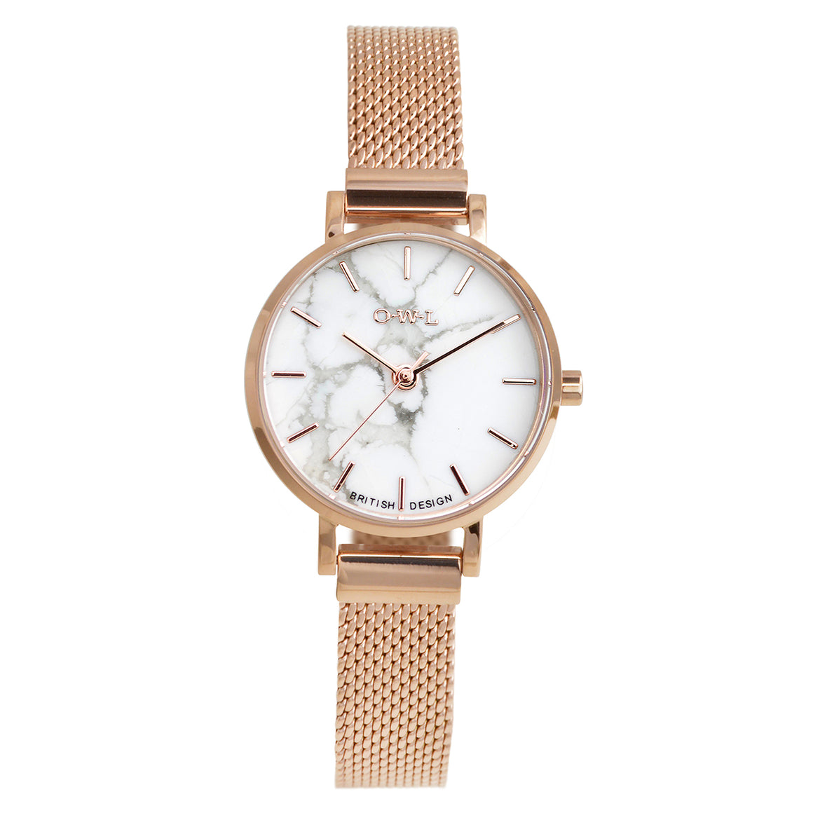 Amesbury Rose gold mesh watch with a genuine Howlite stone dial - OWL watches