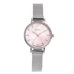 Amesbury Silver mesh watch with a genuine Rose Quartz Dial - OWL watches