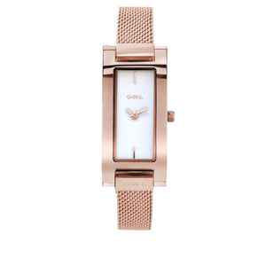 BROMPTON ROSE GOLD CASE WITH A CLEAN WHITE DIAL & ROSE MESH STRAP. - OWL watches