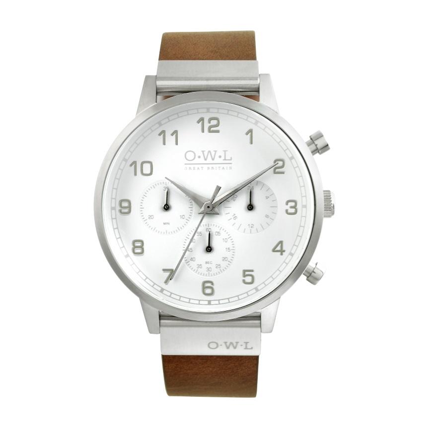 KINGSBRIDGE STEEL CASE, SHELL WHITE DIAL & NATURAL LEATHER STRAP WATCH - OWL watches