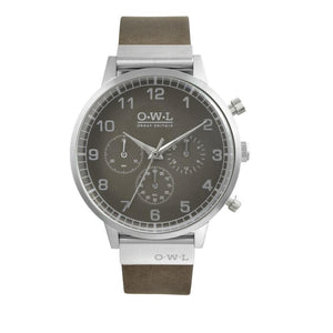 KINGSBRIDGE STEEL CASE, GREY STONE DIAL & STONE LEATHER STRAP WATCH - OWL watches