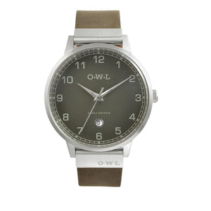 BRANCASTER STEEL & STONE GREY DIAL & LEATHER STRAP WATCH - OWL watches