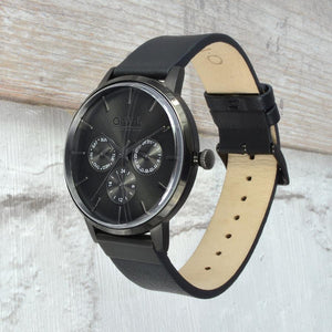 PEMBREY GENTLEMAN'S All BLACK LEATHER STRAP WATCH - OWL watches