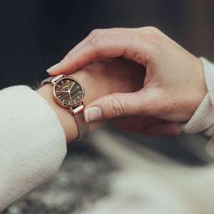 Amesbury Rose gold mesh watch with genuine Tiger eye - OWL watches