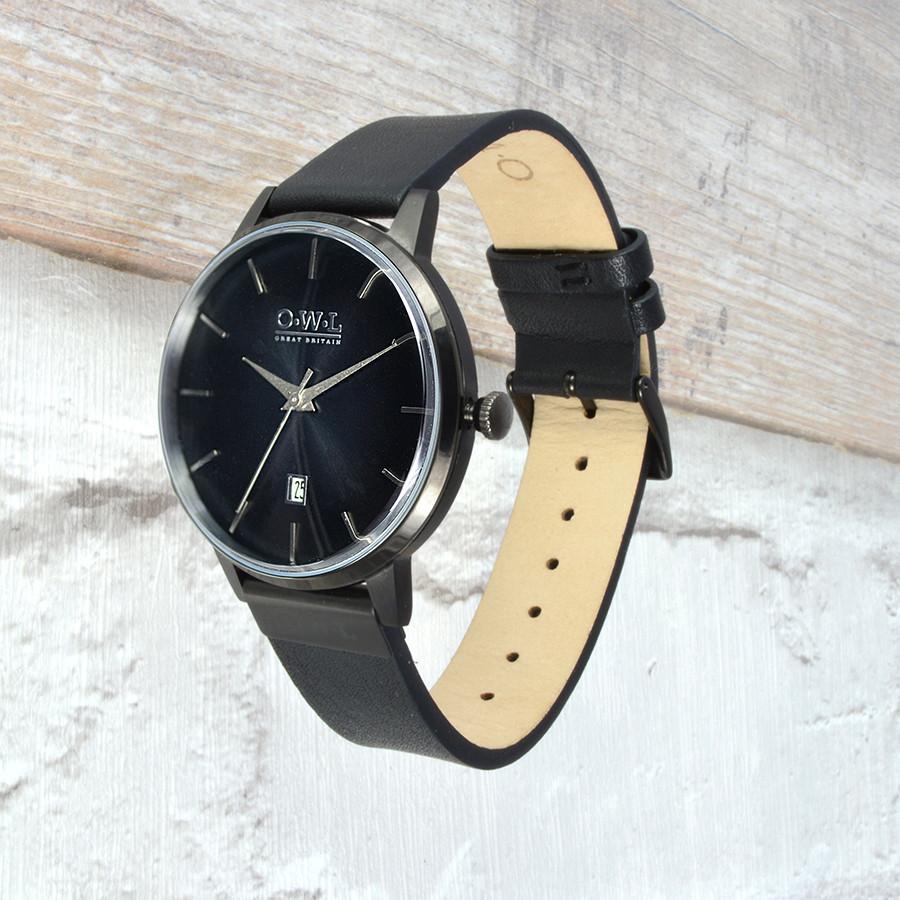 WALLOP GENTLEMAN'S BLACK LEATHER STRAP WATCH - OWL watches