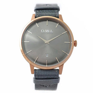 WALLOP GENTLEMAN'S ROSE GOLD & DARK GREY LEATHER STRAP WATCH - OWL watches