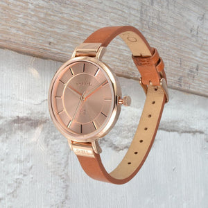 MAYFAIR TAN AND ROSE GOLD WATCH - OWL watches